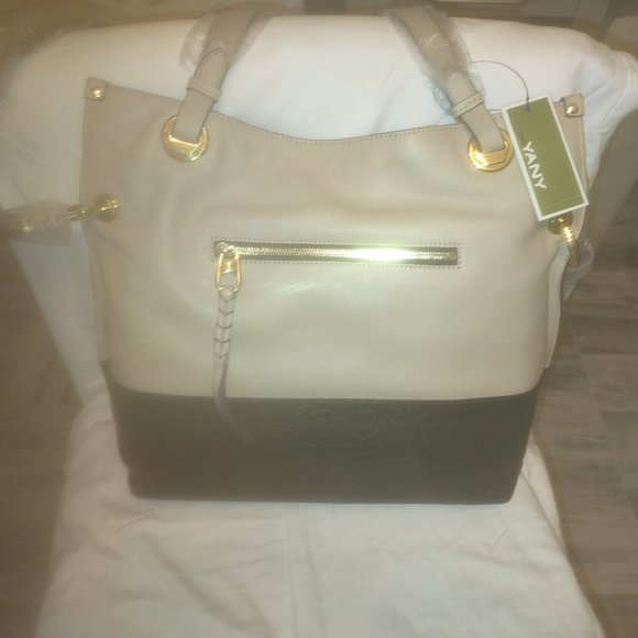 Oryany Tan and Black Large Color Block Leather Handbag w/Dust Cover NWT RARE - Picture 1 of 7